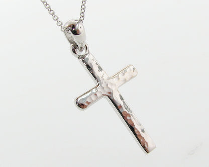 Hammered Cross Pendant, White Gold