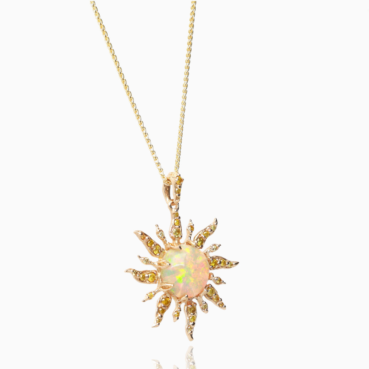 Solstice Opal and Yellow Diamond Sun Necklace
