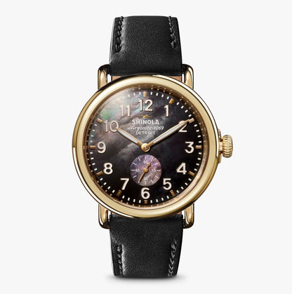 SHINOLA Men’s Runwell Black Mother of Pearl Watch Gold Tone