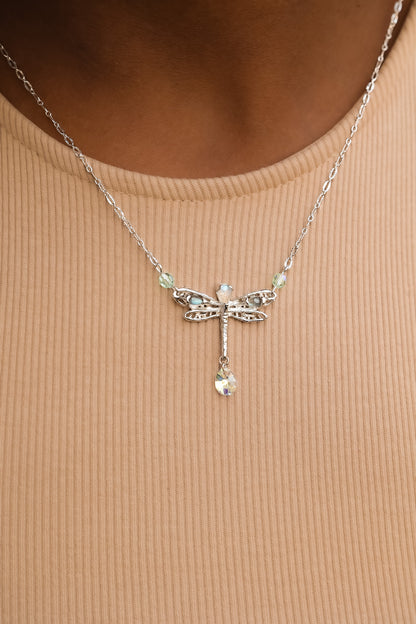 Dragonfly Daydreams Silver and Gem Necklace