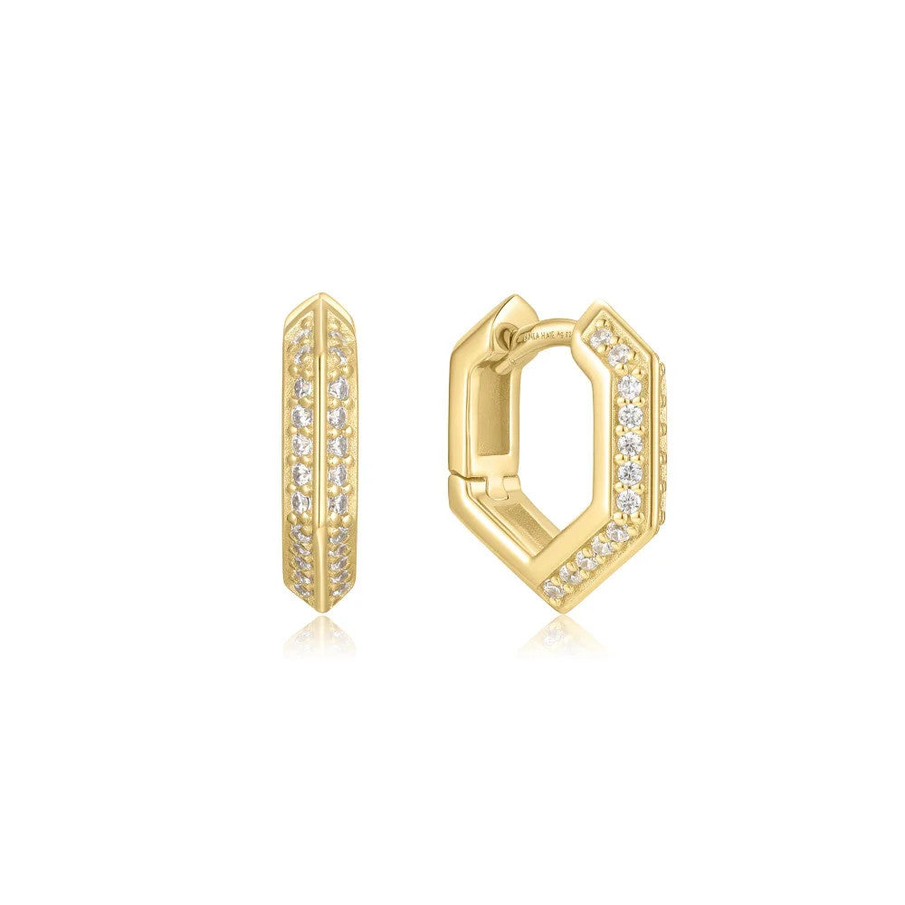 Sparkling Shield Huggie Hoop Earrings