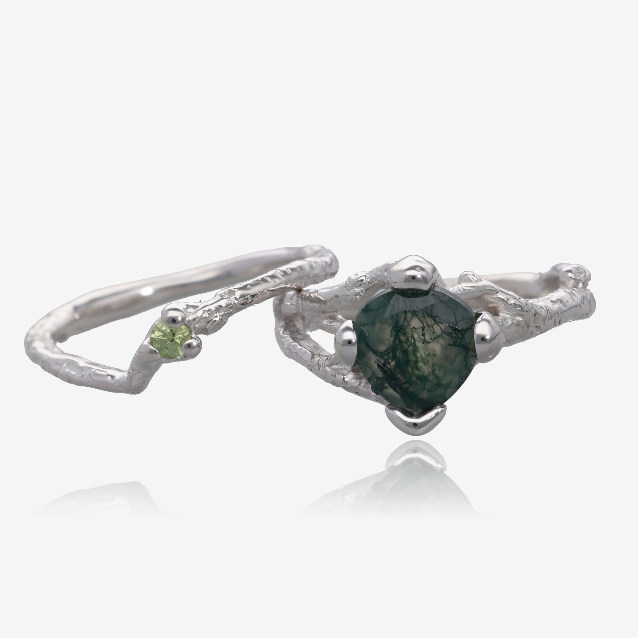 Birch Branch Wedding Set Moss Agate
