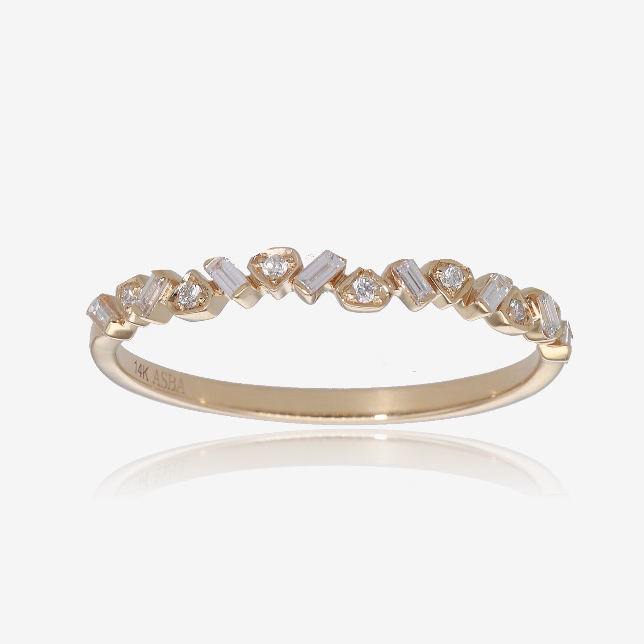 14K Yellow Gold Diamond Stacking Ring, Staggered Stones