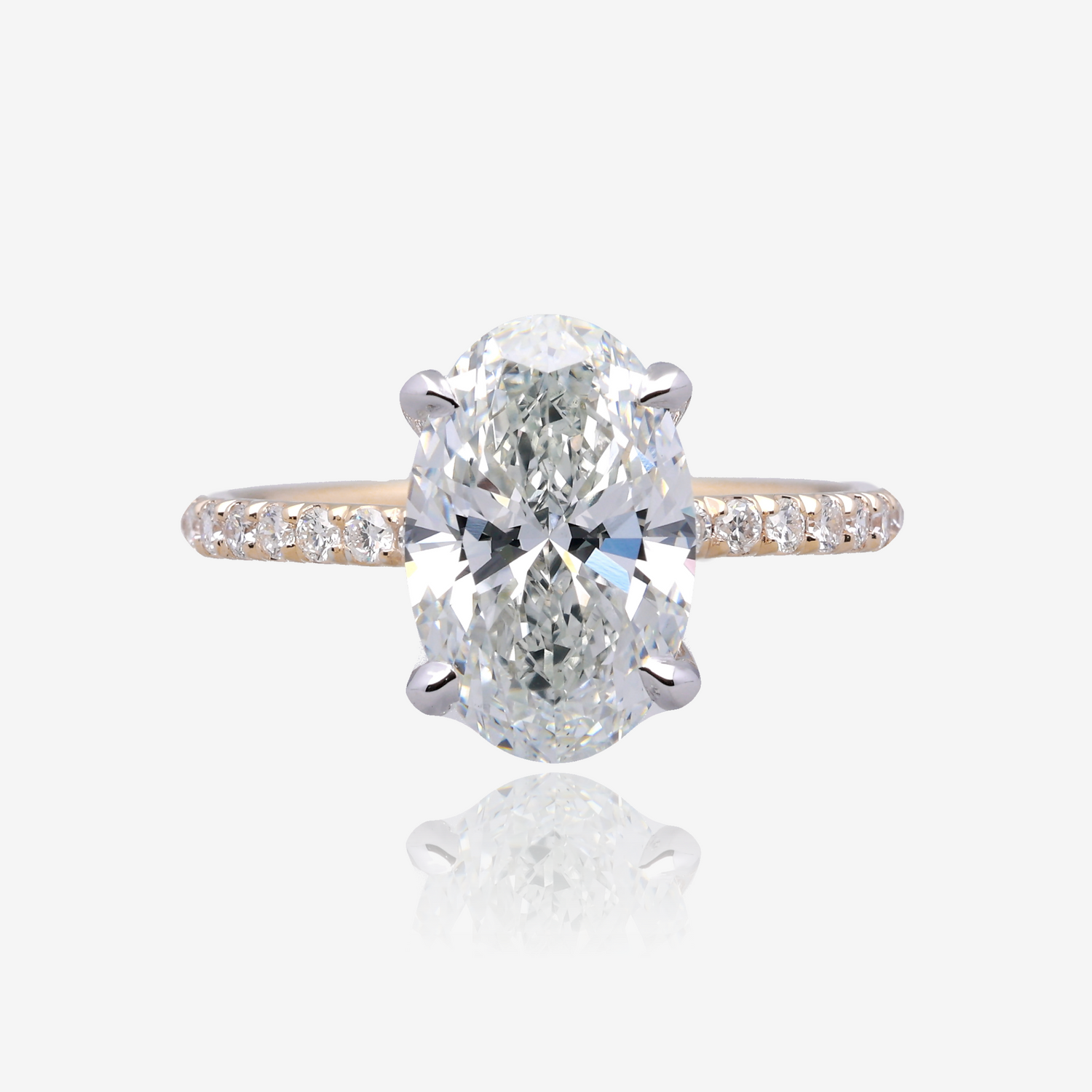 3ct Lab Grown Oval Diamond Solitaire with Pavé Band 14K Yellow Gold