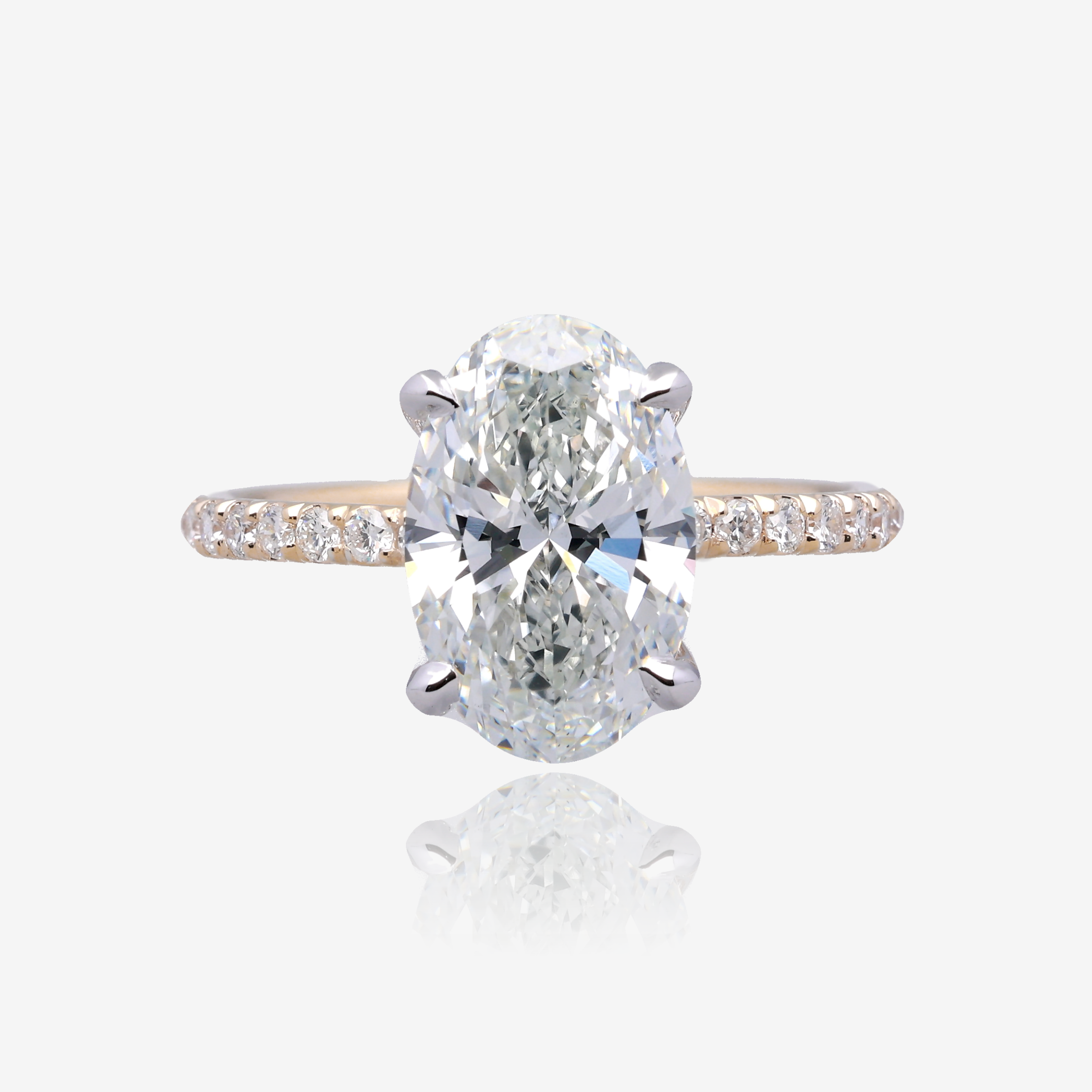 3ct Lab Grown Oval Diamond Solitaire with Pavé Band 14K Yellow Gold