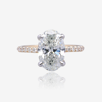 3ct Lab Grown Oval Diamond Solitaire with Pavé Band 14K Yellow Gold