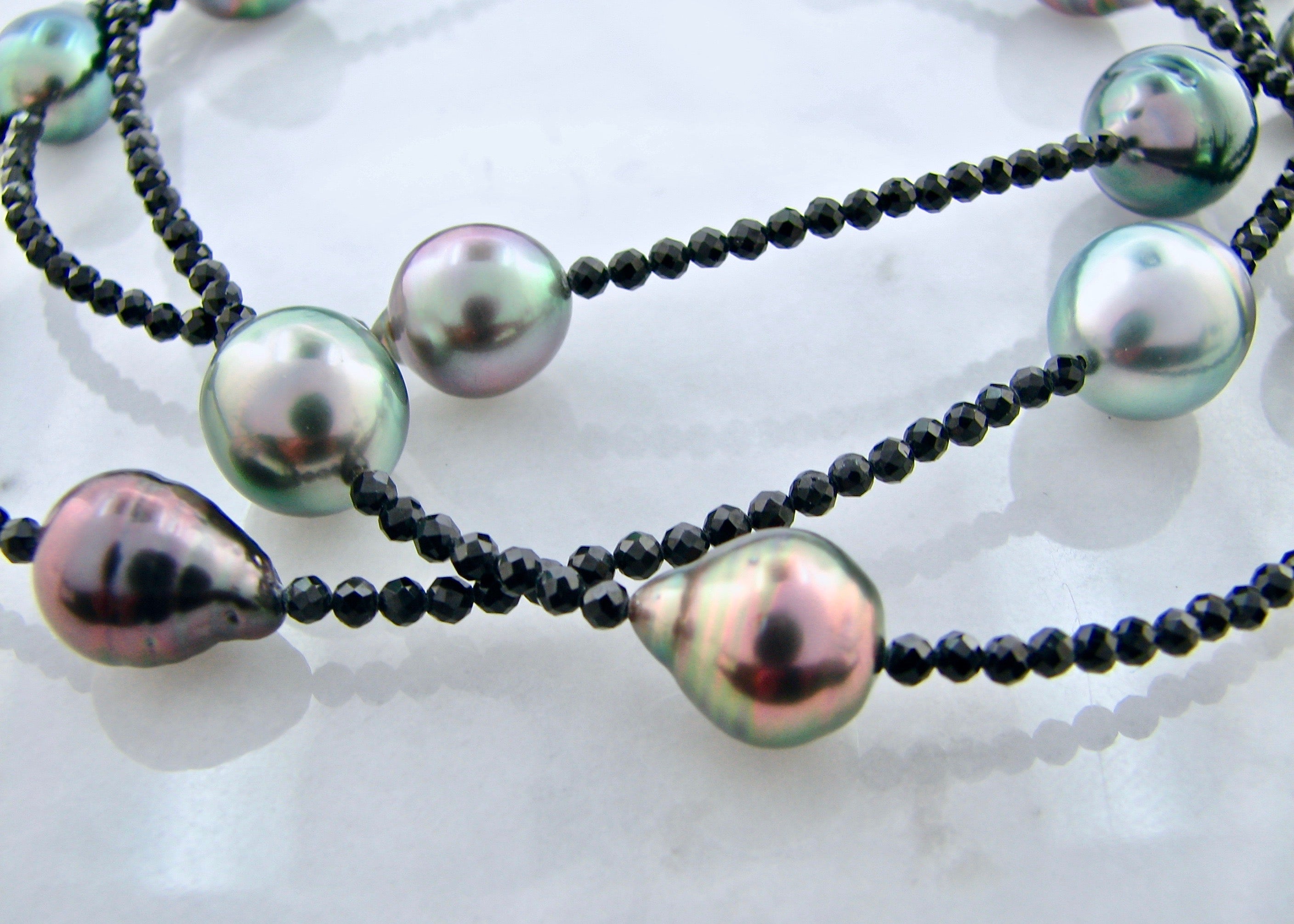 8mm 11 Tahitian Pearls, Black Spinel Necklace