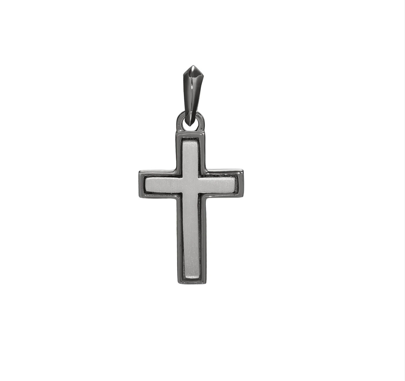 Black Rhodium W/Silver Center Sterling Cross Pendant