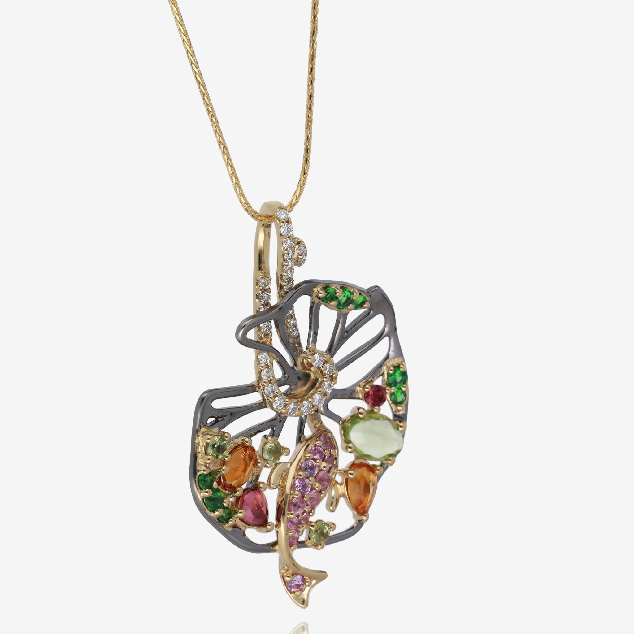 Multi-Gemstone Fish Pendant in 14K Yellow Gold