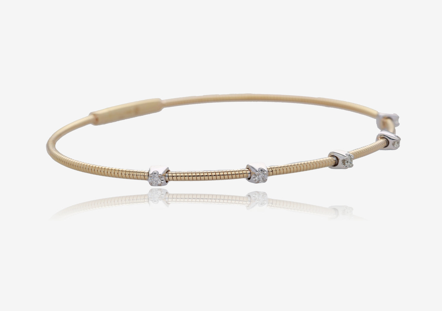Two Tone Minimal Diamond Flex Bangle in 14K Yellow Gold