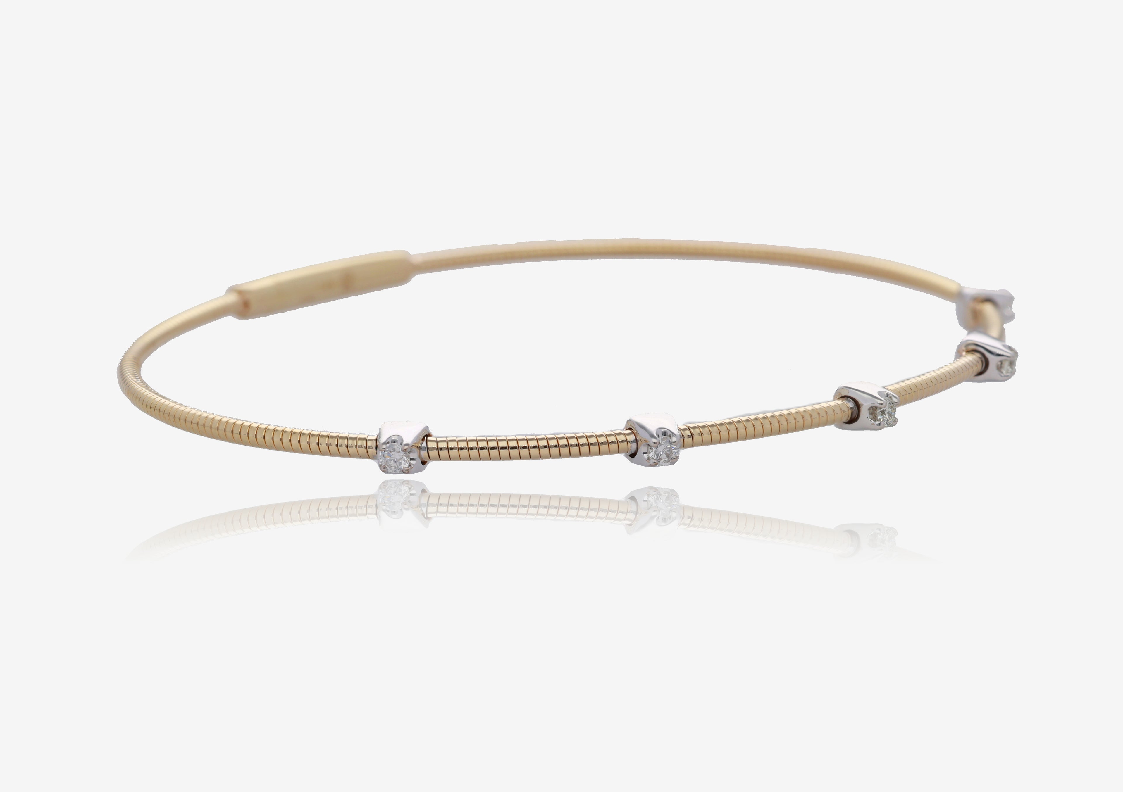 Two Tone Minimal Diamond Flex Bangle in 14K Yellow Gold