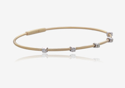 Two Tone Minimal Diamond Flex Bangle in 14K Yellow Gold