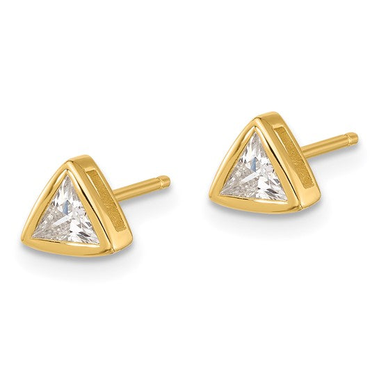 CZ Gold Plated Sterling Silver Triangle Studs