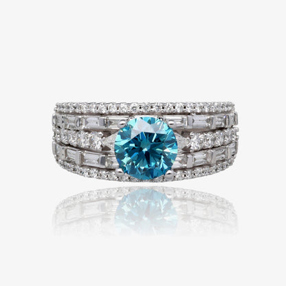 Brilliant Mosaic 14K White Gold Diamond Band with 0.99 Carat Blue Lab Diamond