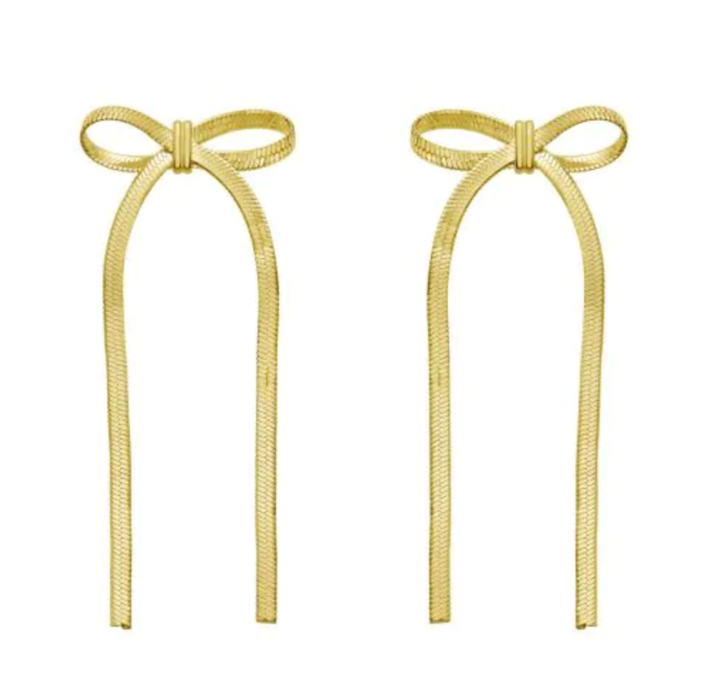 Gold Over Silver Snake Chain Bow Earrings