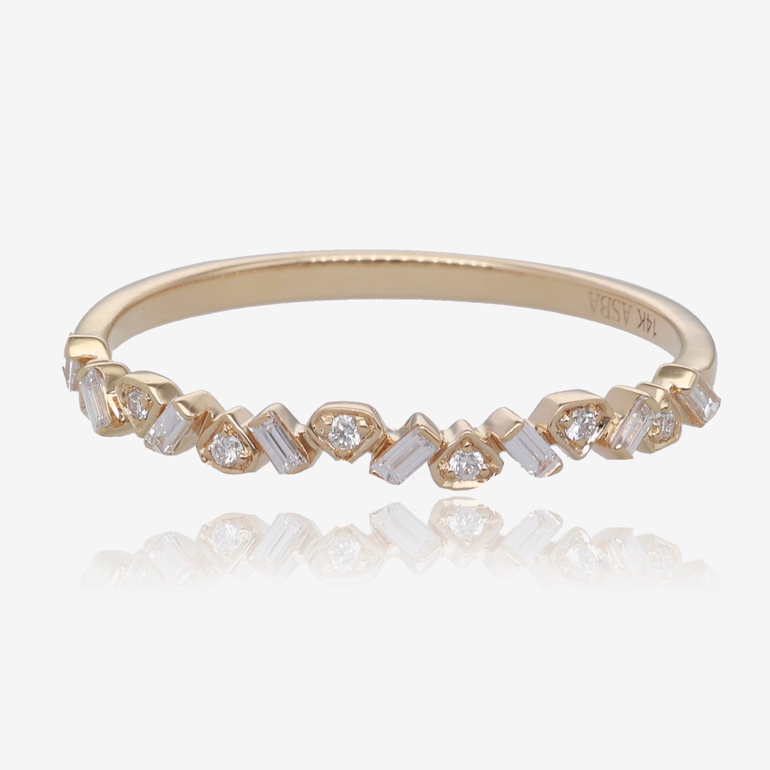 14K Yellow Gold Diamond Stacking Ring, Staggered Stones