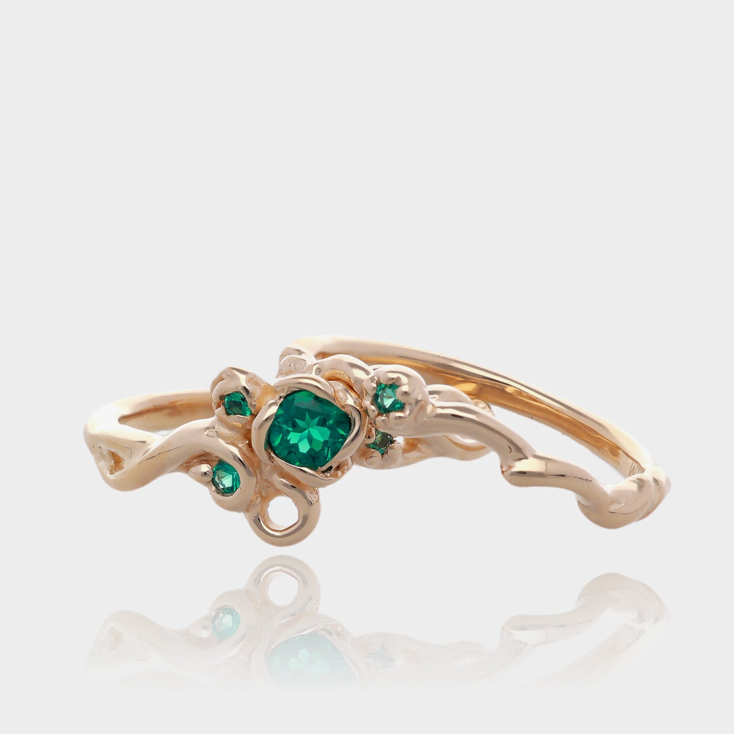 Rose Garden Wedding Set Yellow Gold and Emerald