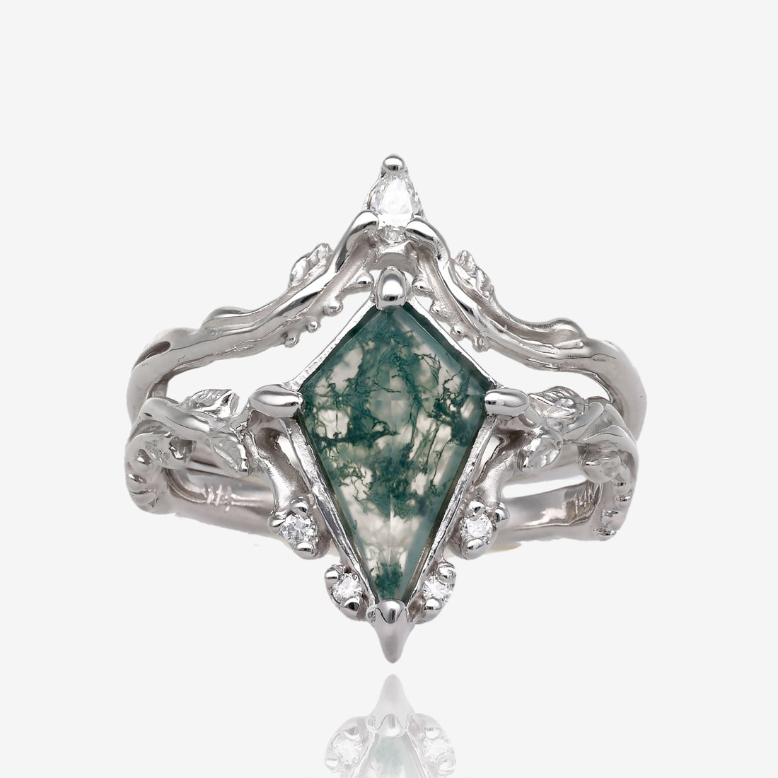 Faerie Crown Moss Agate Gold Wedding Set White Gold