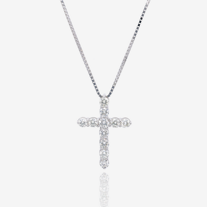 Strength and Light Natural Diamond Cross Pendant in 14K White Gold