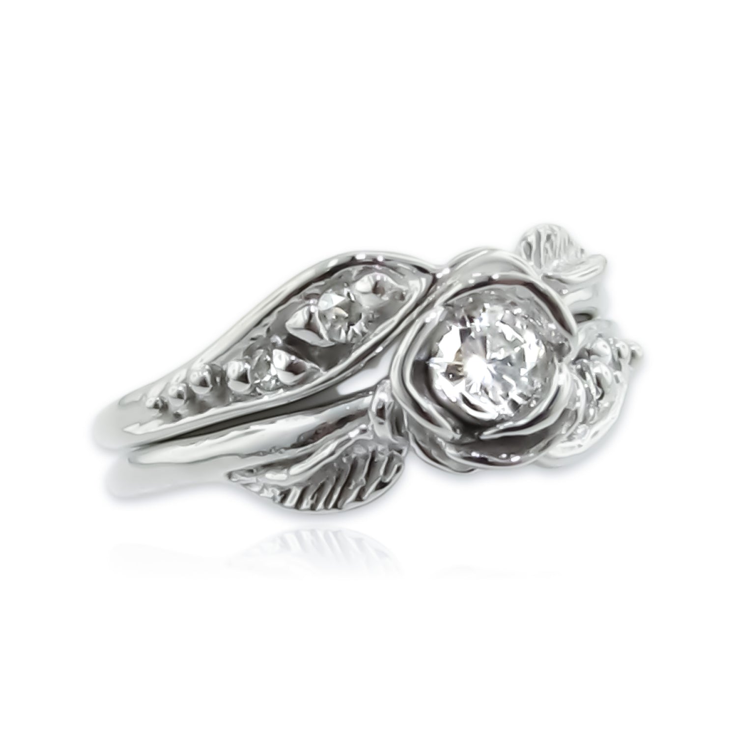 Prize Tea Rose Wedding Ring Set Lab Diamond in White Gold