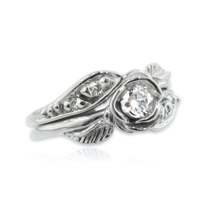 Prize Tea Rose Wedding Ring Set Lab Diamond in White Gold