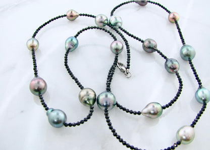 8mm 11 Tahitian Pearls, Black Spinel Necklace