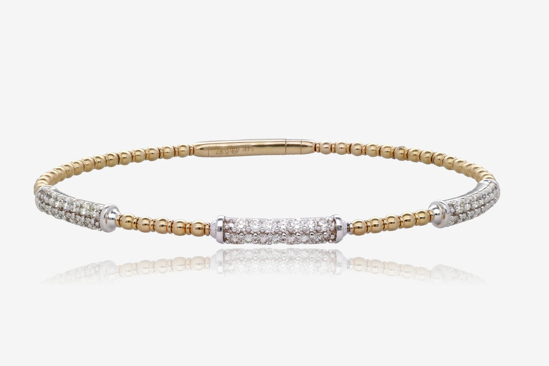 1ct Two Tone Pave Natural Diamond Flex Bangle in 14K Yellow and White Gold