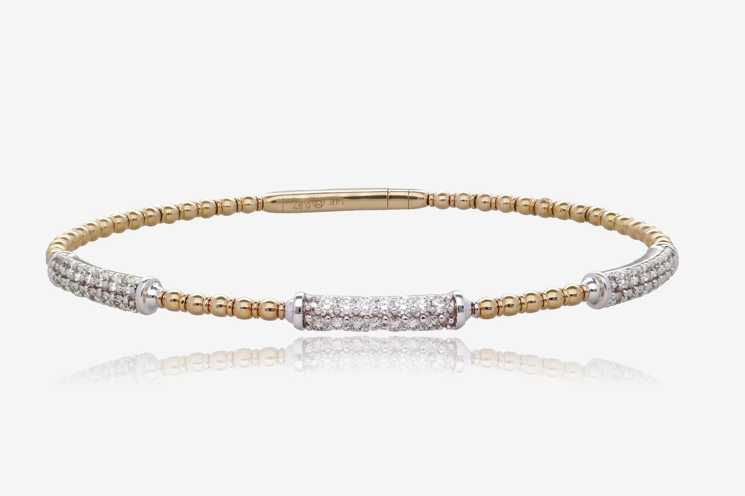 1ct Two Tone Pave Natural Diamond Flex Bangle in 14K Yellow and White Gold