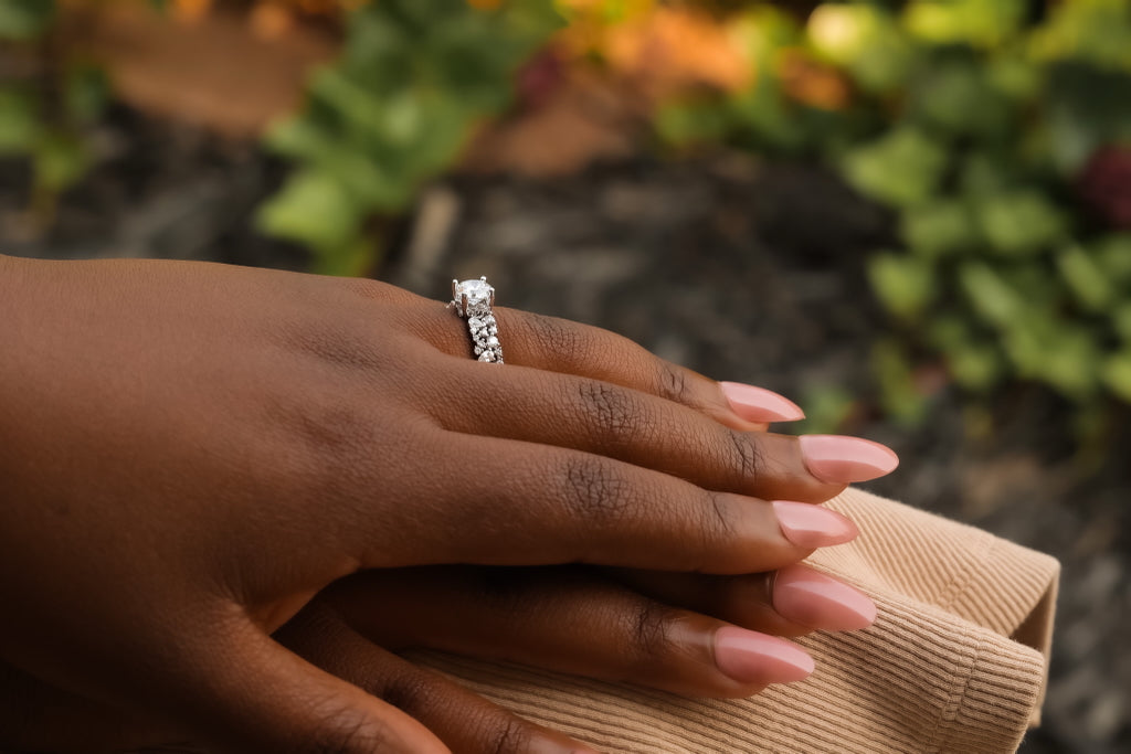 Scattered Wide Diamond Wedding Engagement Ring