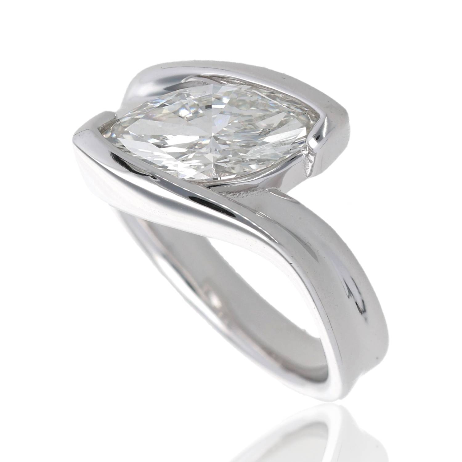 1.55ct Cherished Love Diagonal Marquise Engagement Ring in 14K White Gold