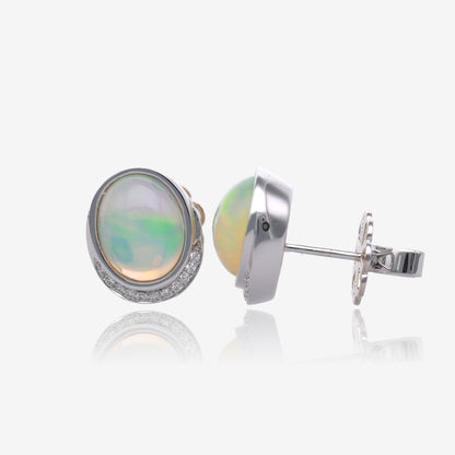 Ethiopian Opal and Diamond White Gold Stud Earrings