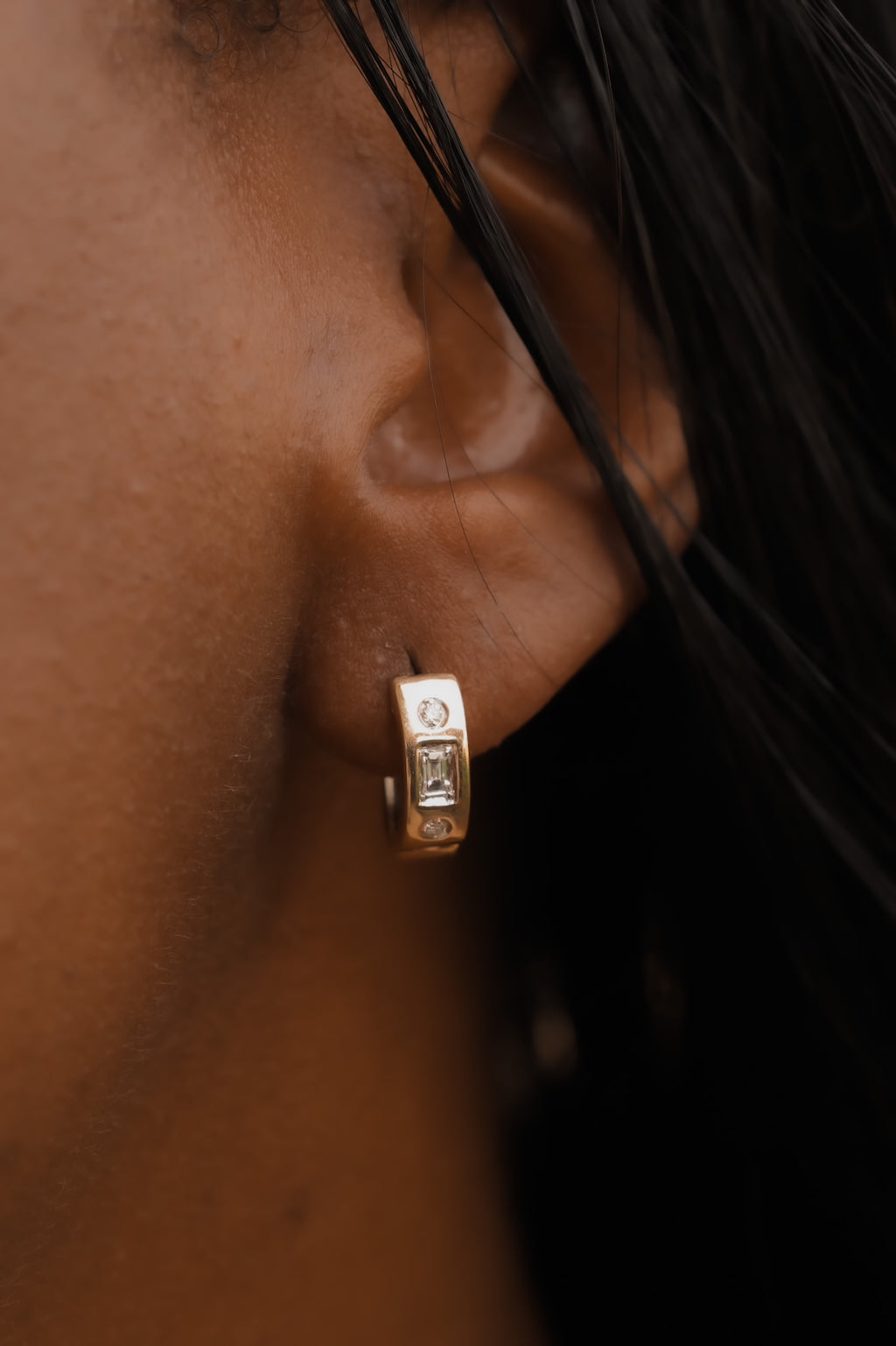 Minimalist Diamond Huggie Hoop Earrings