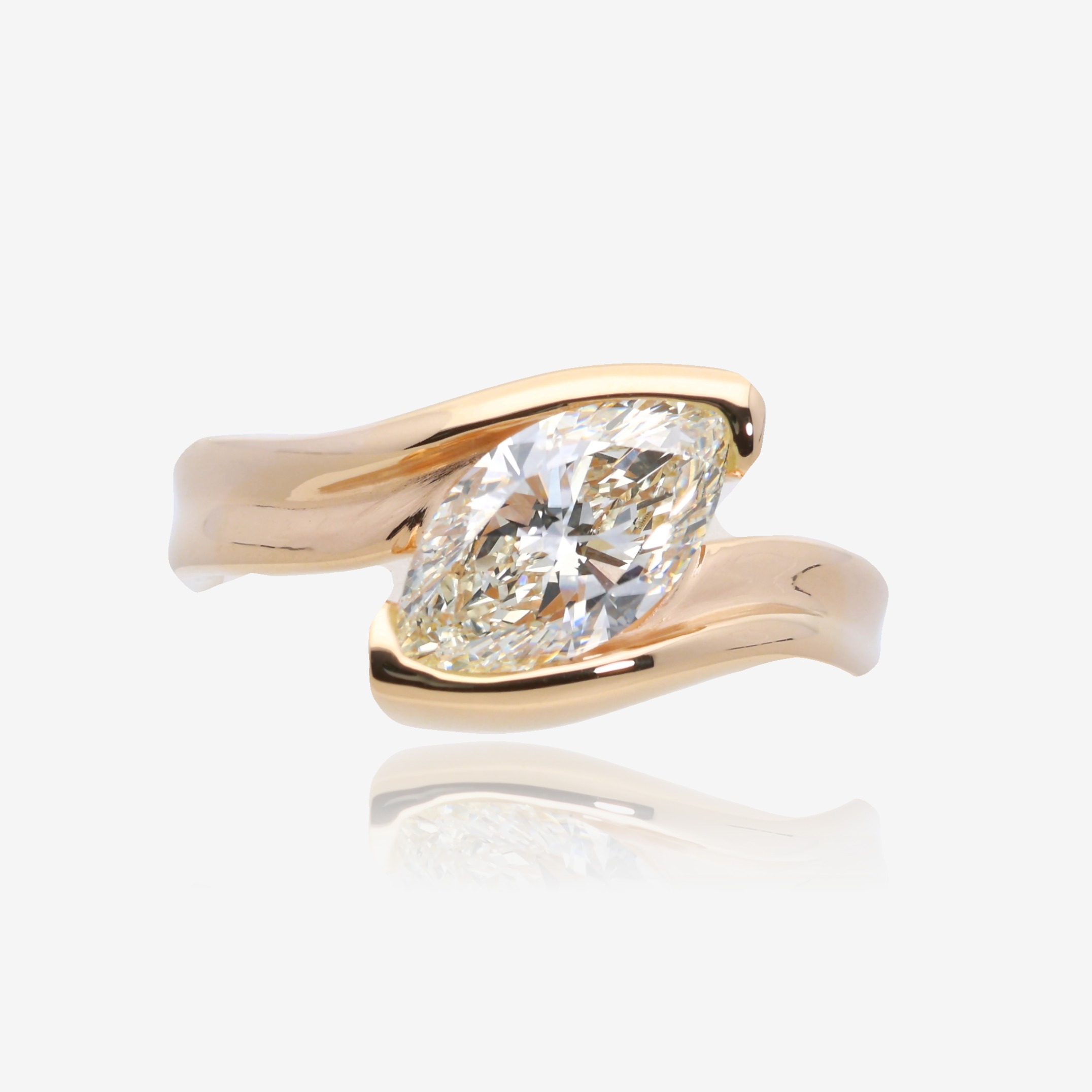 Cherished Love Diagonal Marquise Engagement Ring in 14K Yellow Gold