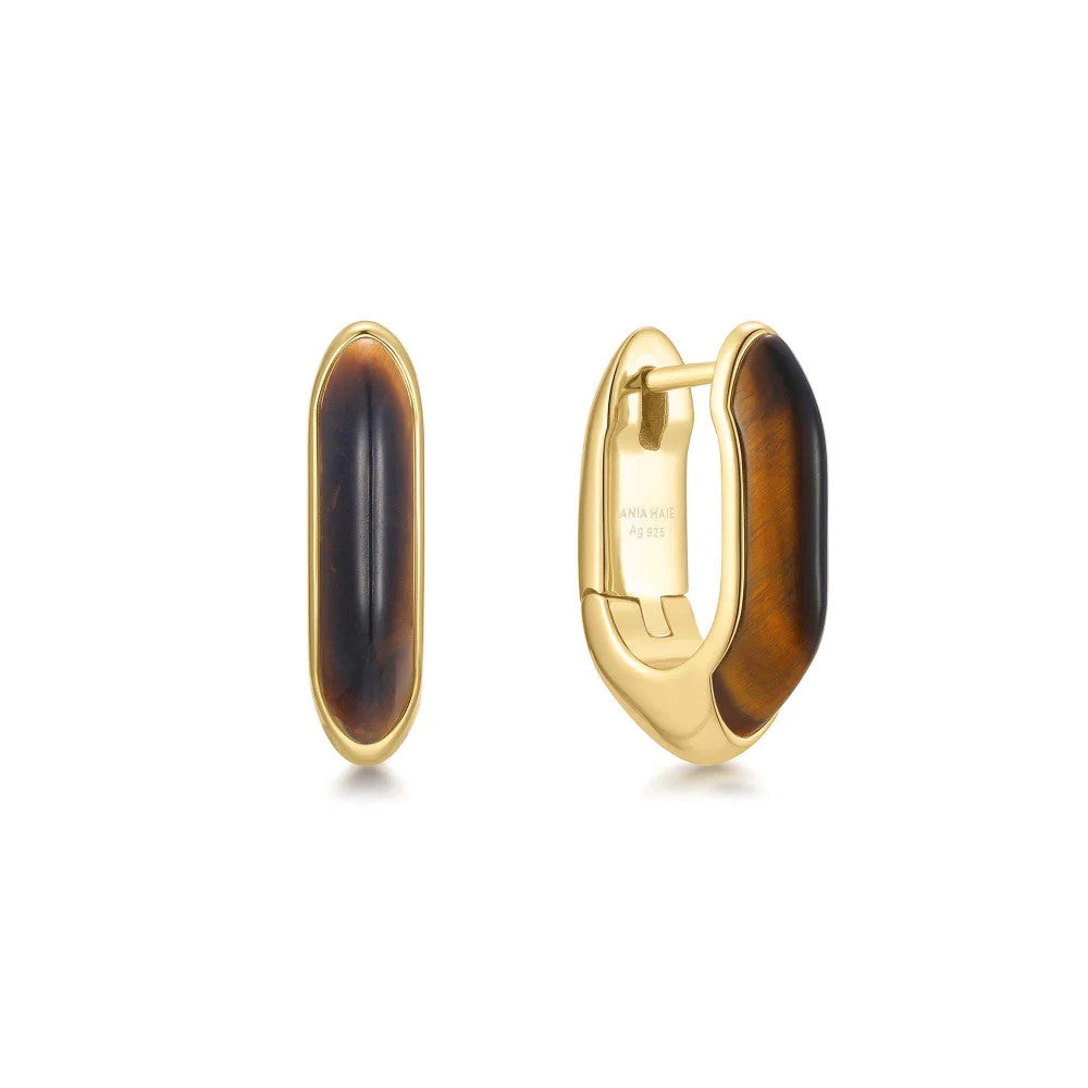 Yellow Tiger Eye Huggie Hoop Earrings