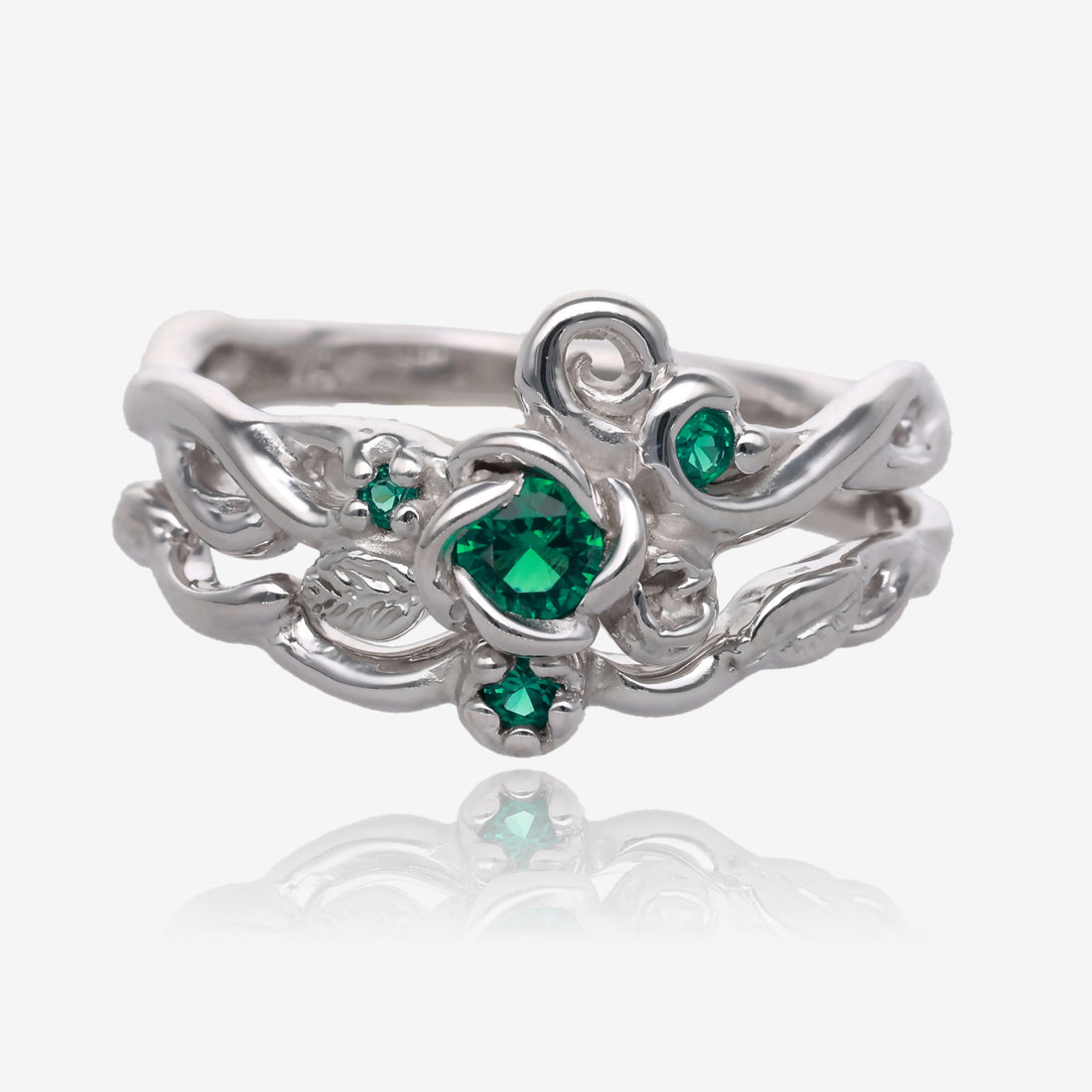 Rose Garden Wedding Set Emerald and Silver