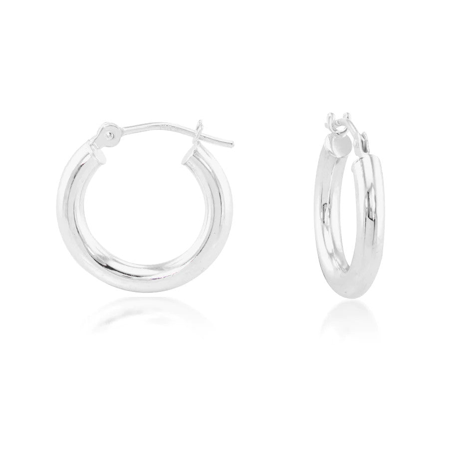 14K White Gold 15mm Polished Hoop Earrings