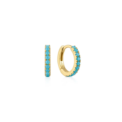 Yellow Aqua Blue Row Huggie Hoop Earrings