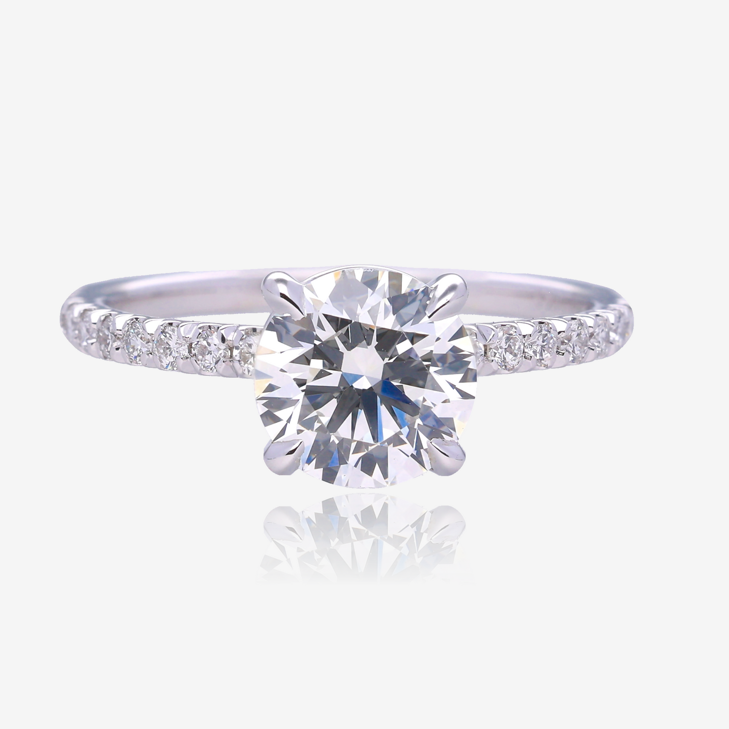 1.5ct Lab Grown Round Diamond Solitaire with Pavé Band 14K White Gold