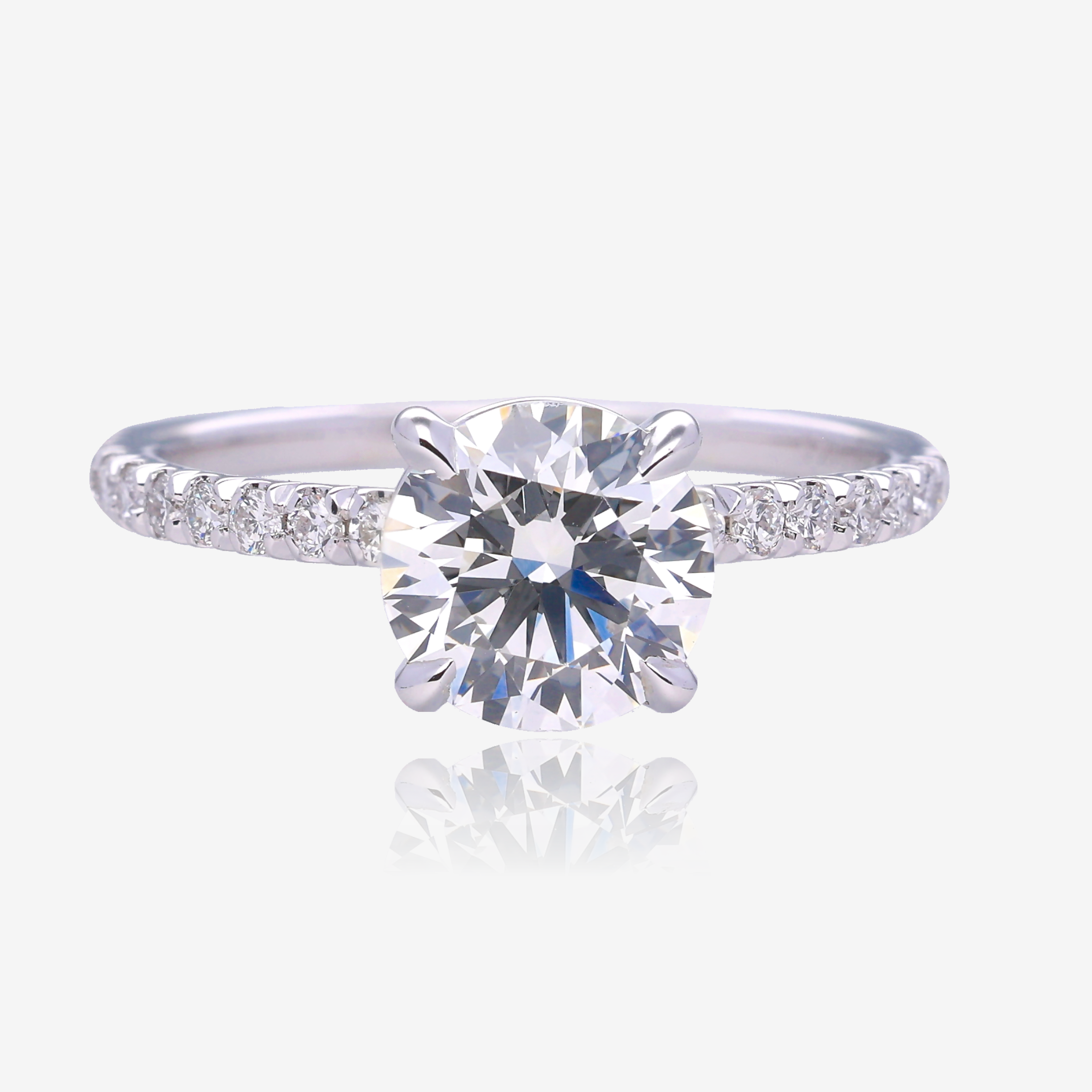1.5ct Lab Grown Round Diamond Solitaire with Pavé Band 14K White Gold