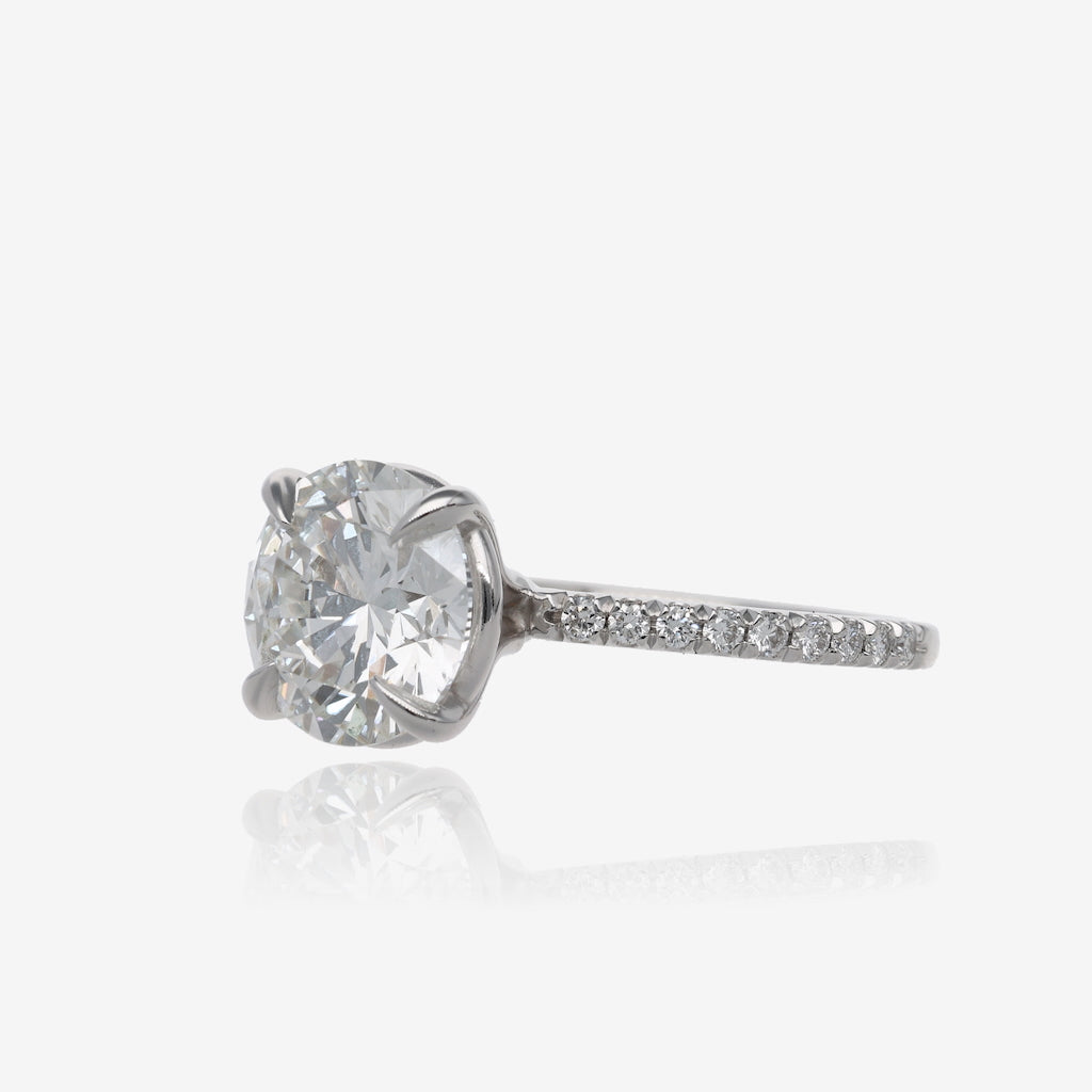 3.5ct Lab Grown Round Diamond Solitaire with Pavé Band 14K White Gold