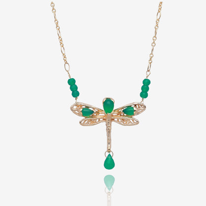 Dragonfly Necklace in Lush Green and Gold