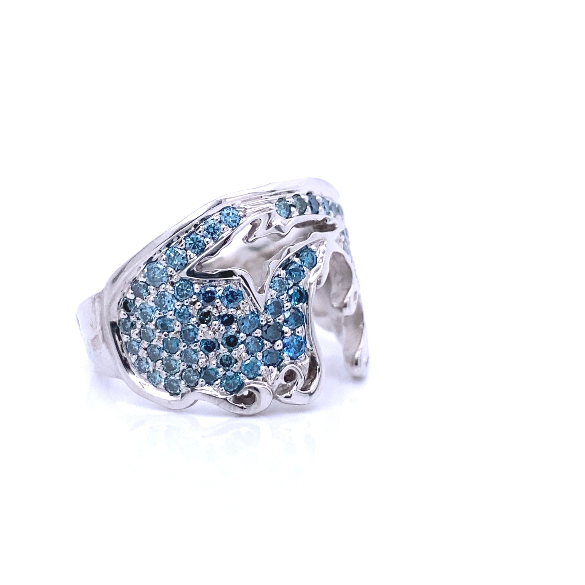 Magnificent Blue Diamond Pave Michigan Coastal Ring