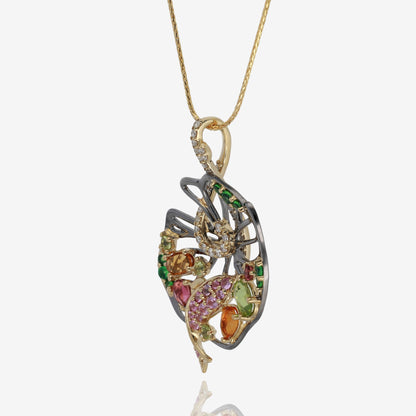 Multi-Gemstone Fish Pendant in 14K Yellow Gold
