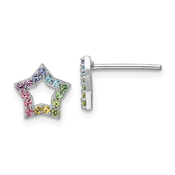 Rainbow Crystal Star Sterling Silver Studs Earrings