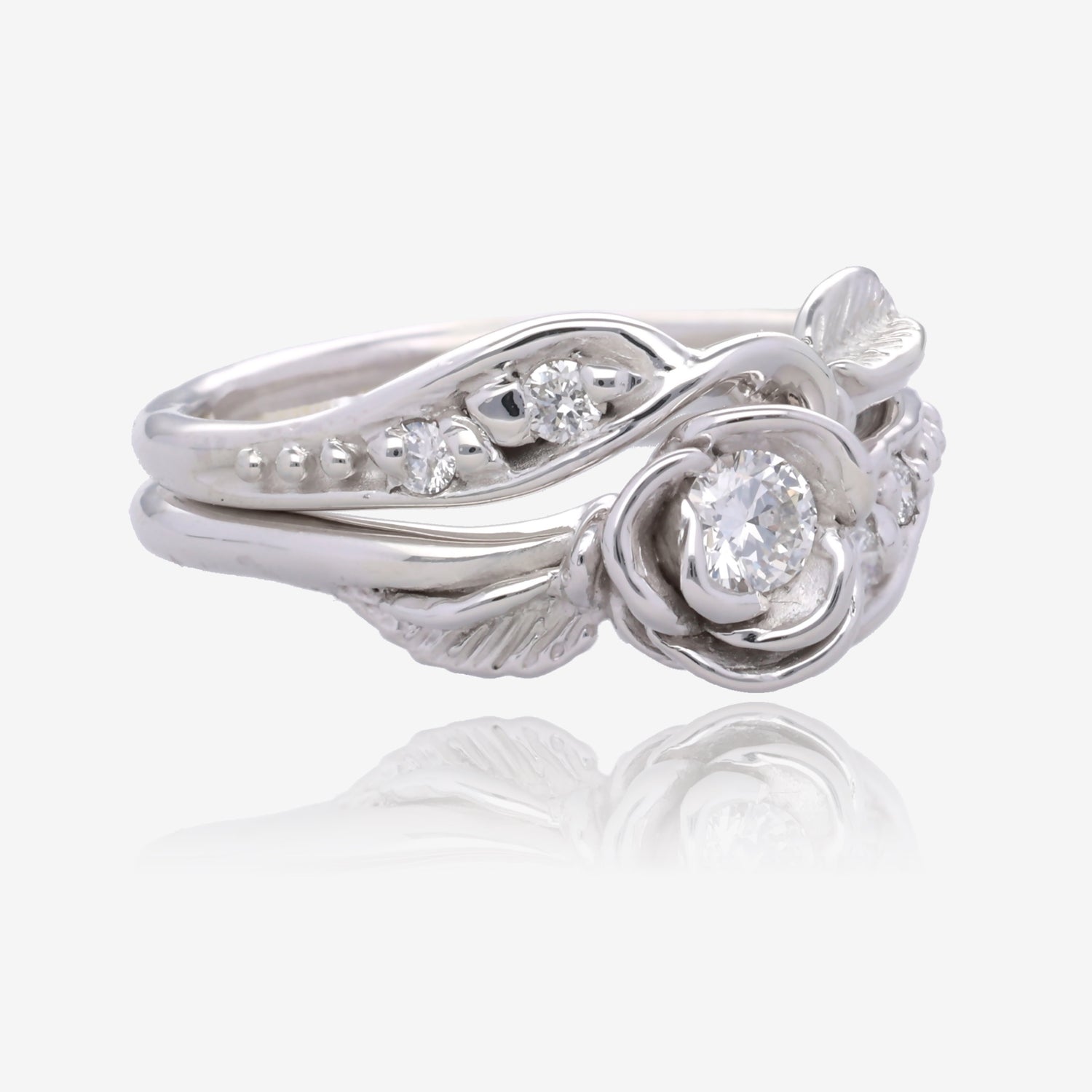 Diamond White Gold Wedding Ring Set, Prize Tea Rose