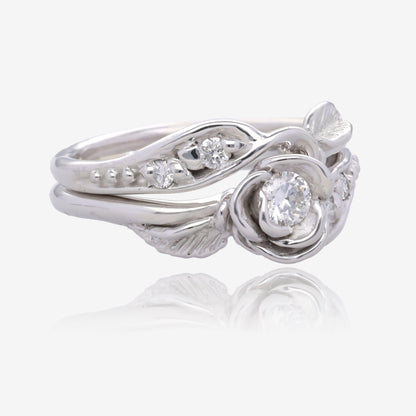 Diamond White Gold Wedding Ring Set, Prize Tea Rose