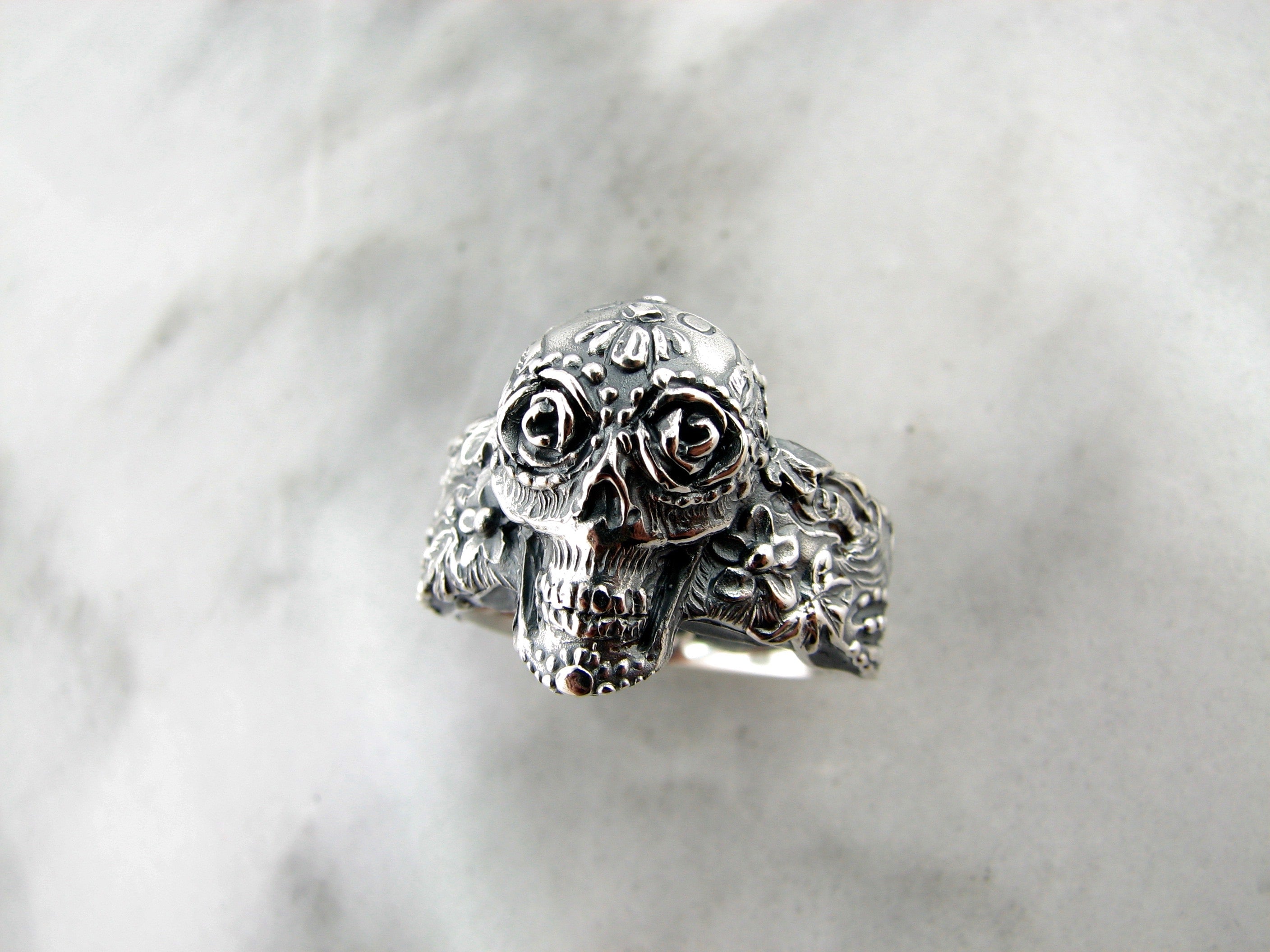 Large Sugar Skull Silver Ring