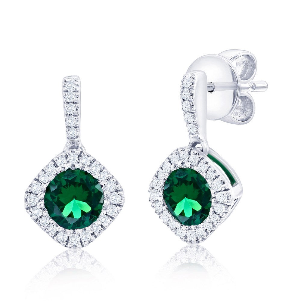 Triple the Brilliance Emerald Silver Diamond Earrings