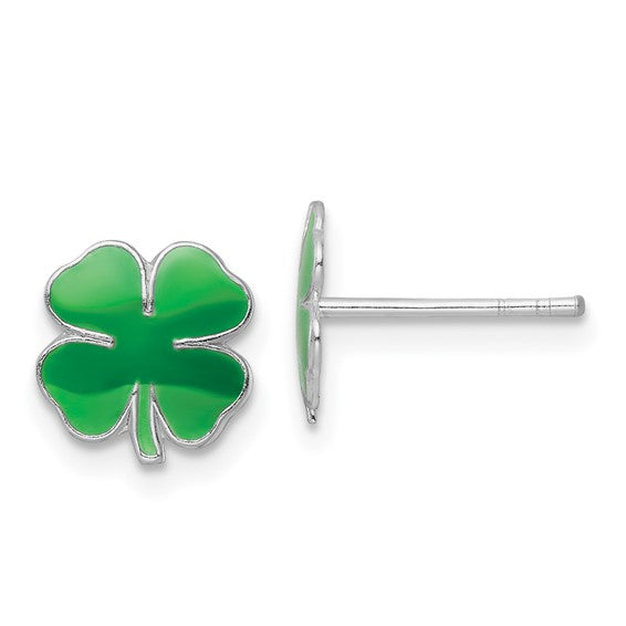 Lucky Four Leaf Clover Green Enamel Sterling Studs