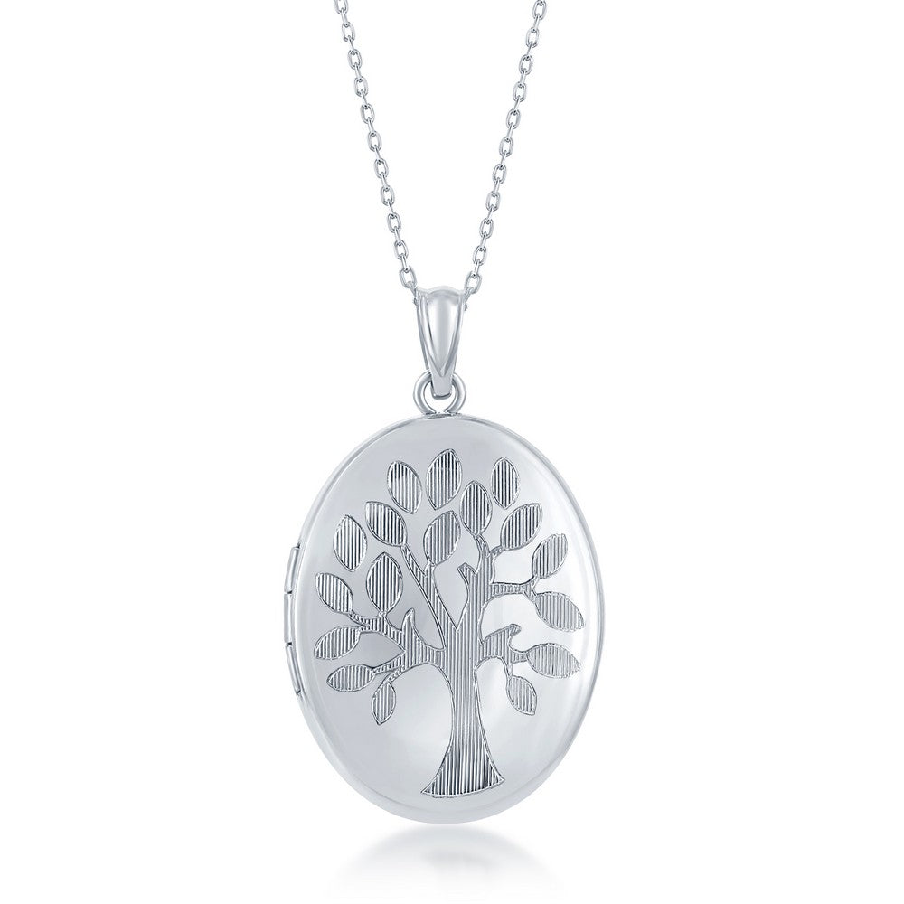 Sterling Silver Tree of Life Design Oval Locket With Chain